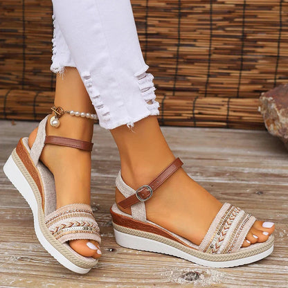 Women's Boho Woven Sandals with Ankle Strap — product view