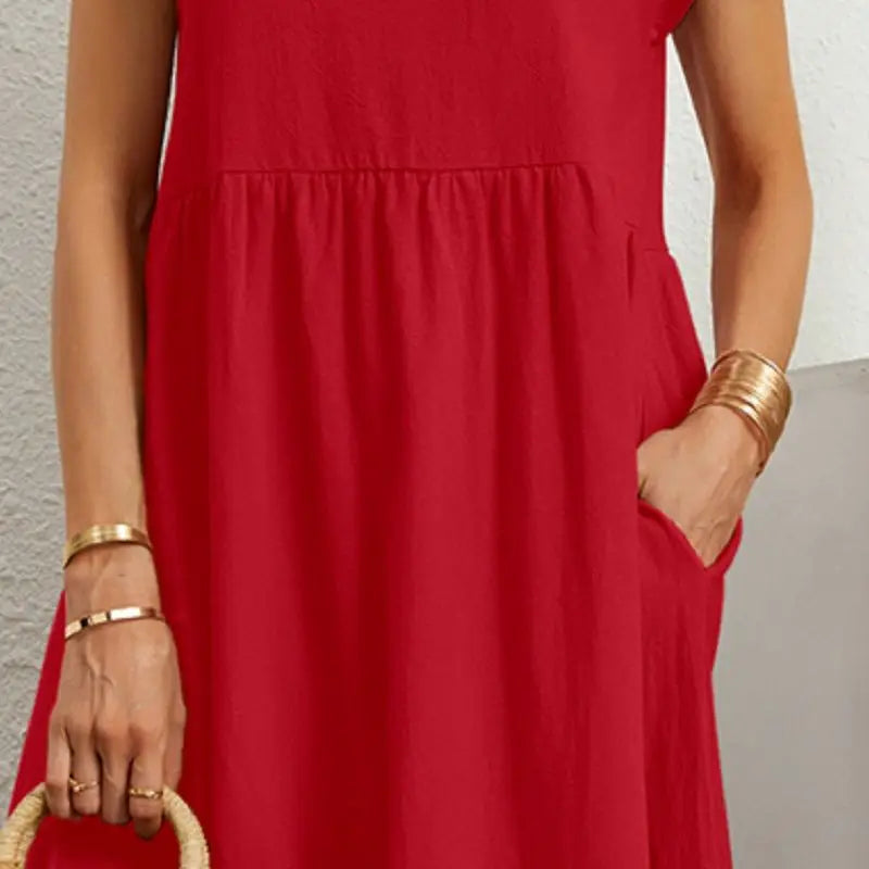 Women's Pocket Casual Day Midi Dress — front view