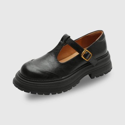 Women's T-Bar Mary Jane Brogue Round Toe Low Heel — detail view