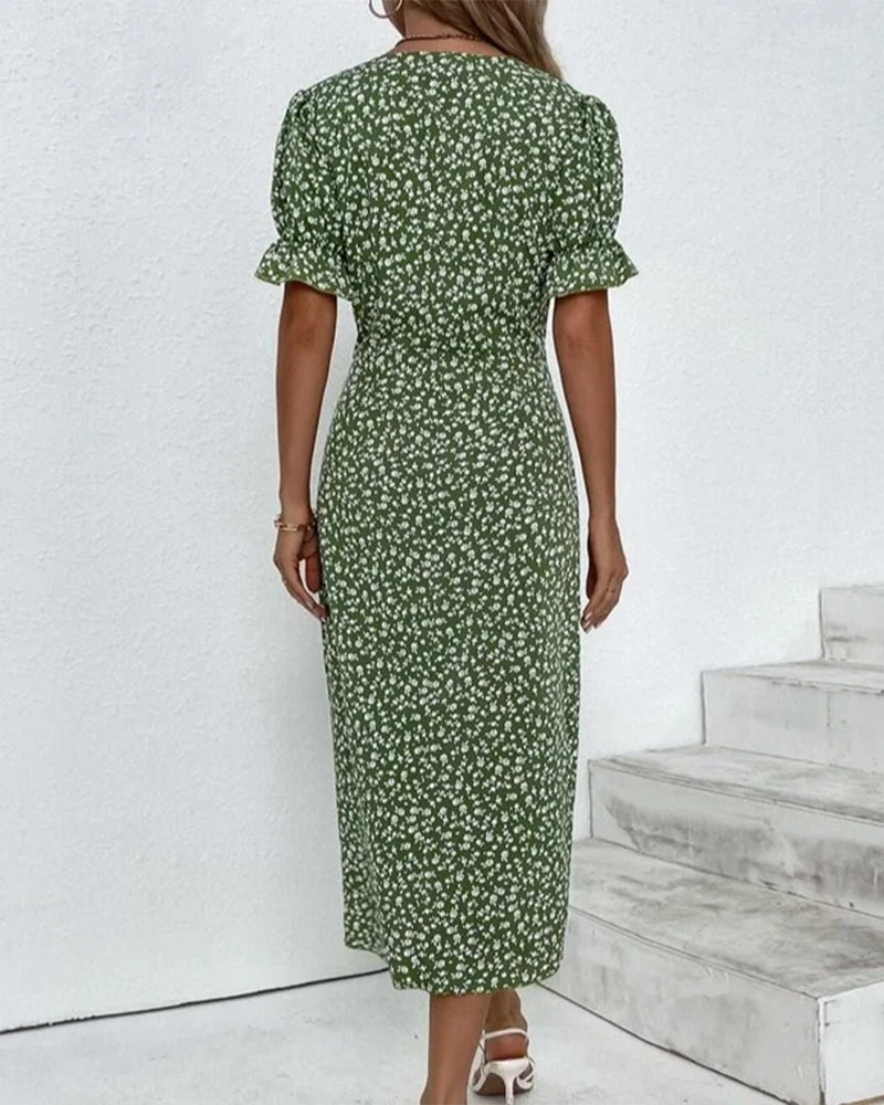 Women's V-Neck Casual Summer Midi Dress — front view