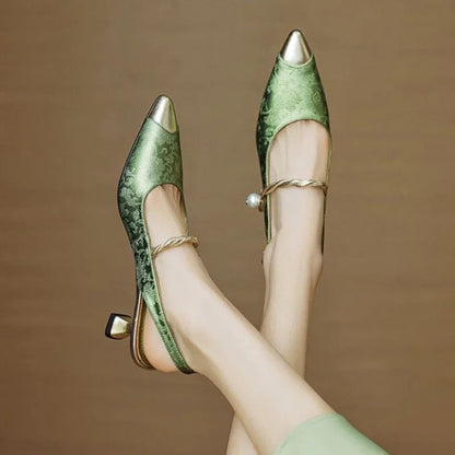 Women's Pearl Slingback Kitten Heel Pointed Toe Pumps — product view