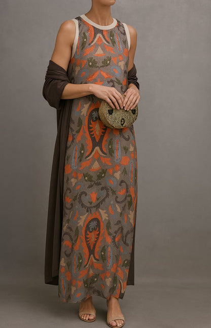 Floral Embroidered Sleeveless Maxi Dress for Women