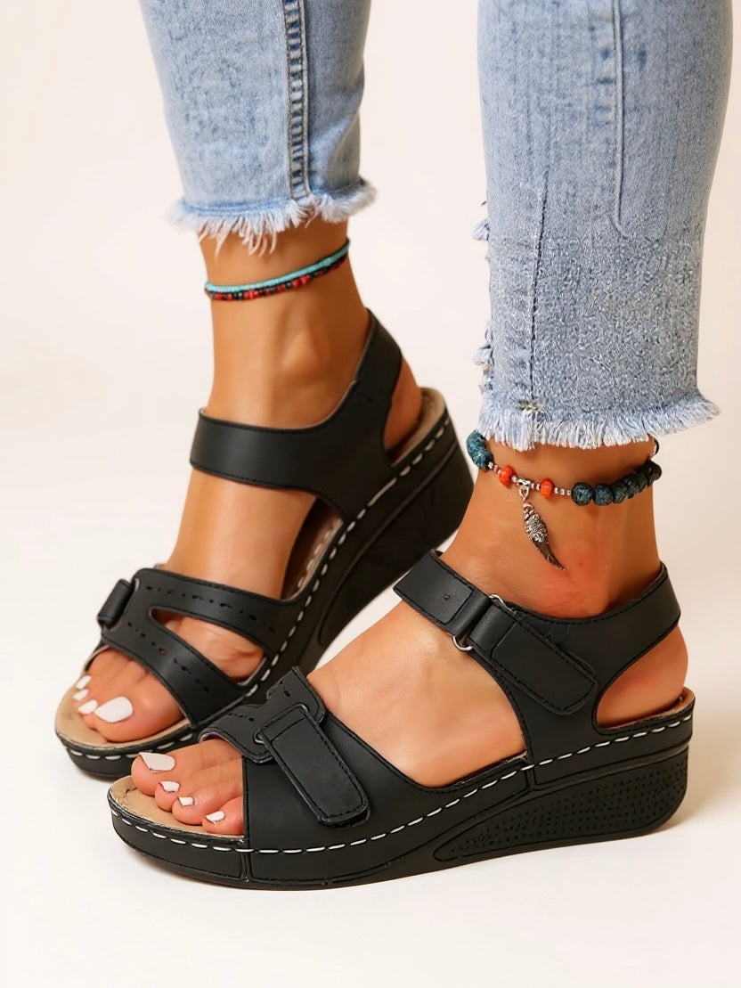 Women's Cushioned Adjustable Wedge Sandals — front view