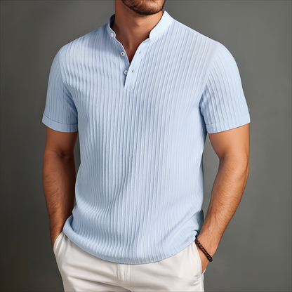 Band Collar Linen Popover Shirt for Men