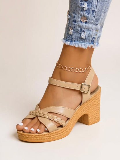 Women's Woven Block Heel Cushioned Sandals — detail view