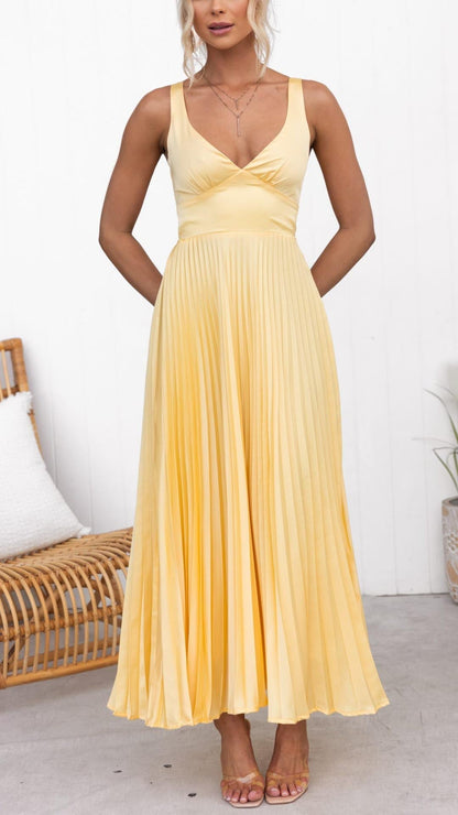 Women's Pleated V-Neck Evening Maxi Dress — product view