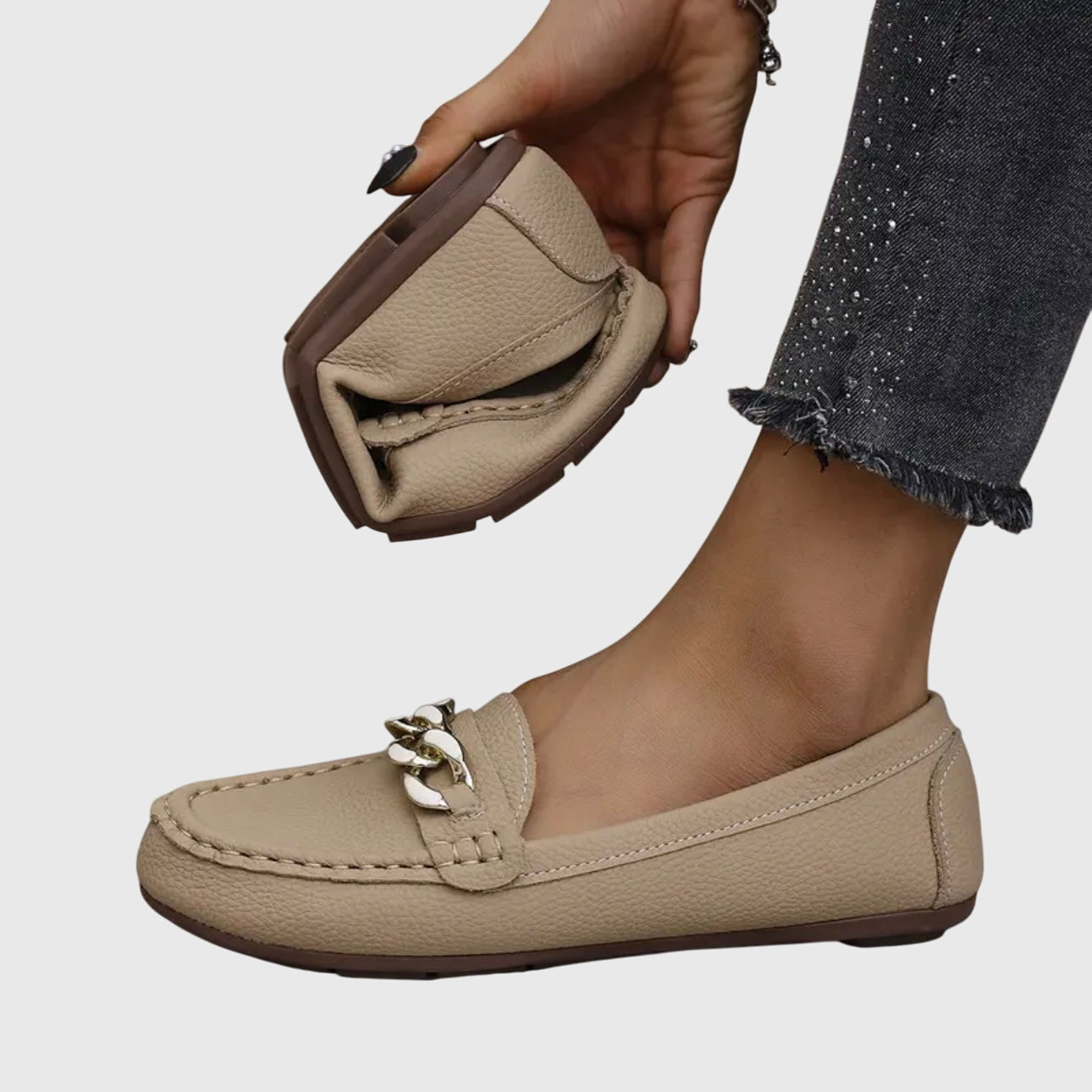 Women's Slip-On Loafers with Chain Detail — close-up