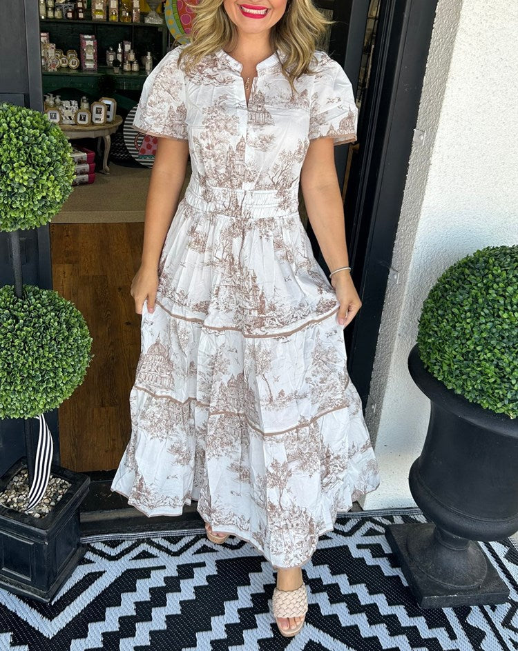 Women's Toile Print Spring Maxi Dress — product view