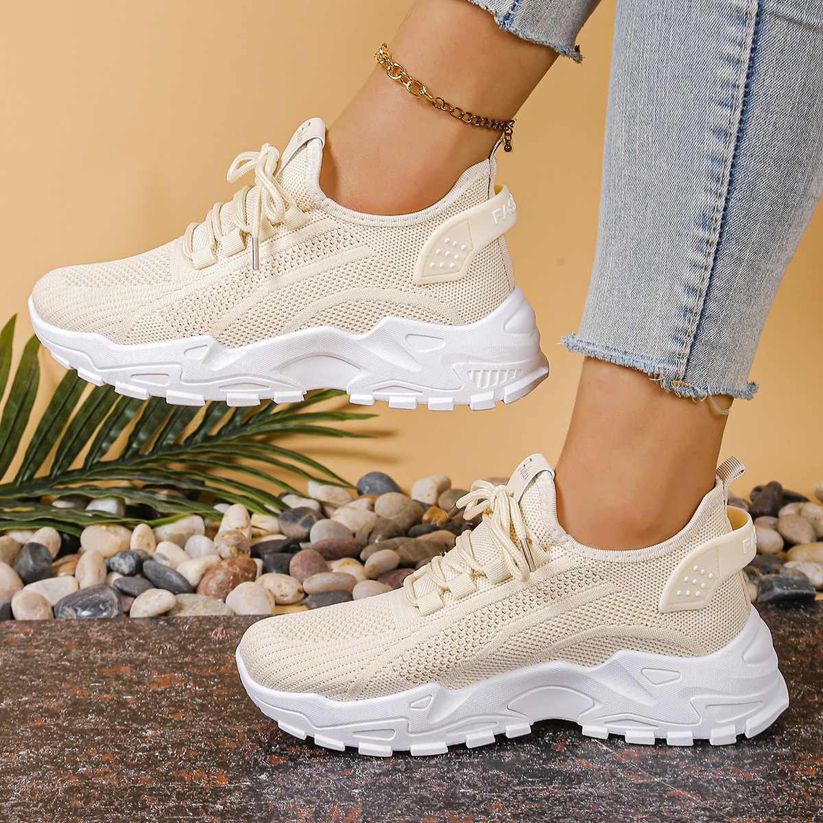Women's Chunky Mesh Lace-Up Sneakers — product view