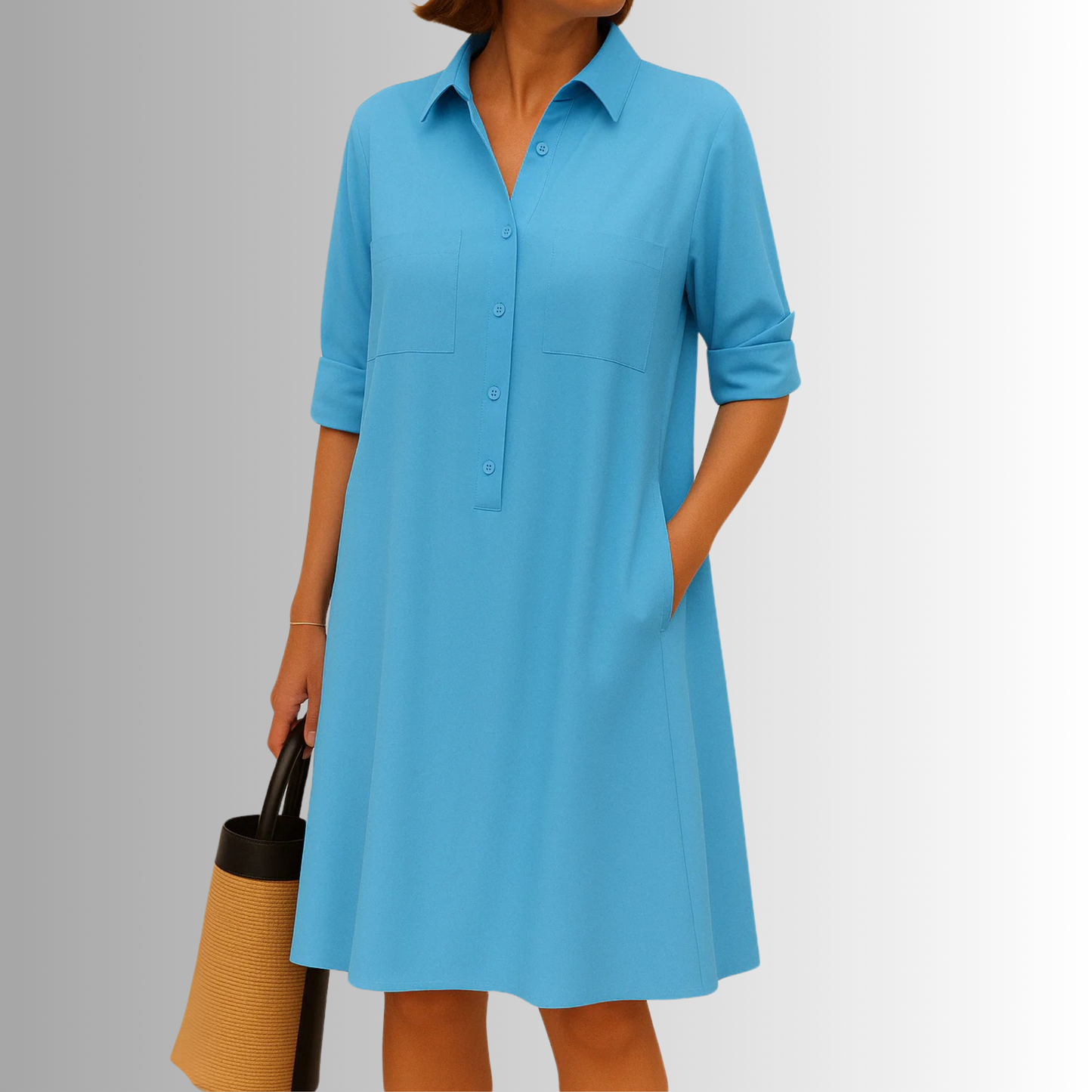Women's A-Line Button Summer Dress — close-up