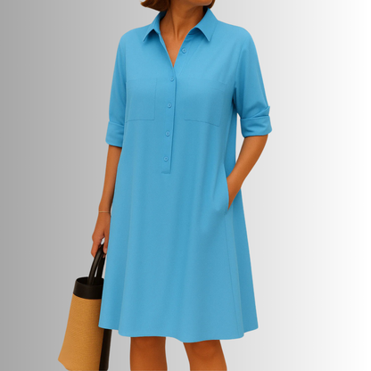 Women's A-Line Button Summer Dress — close-up