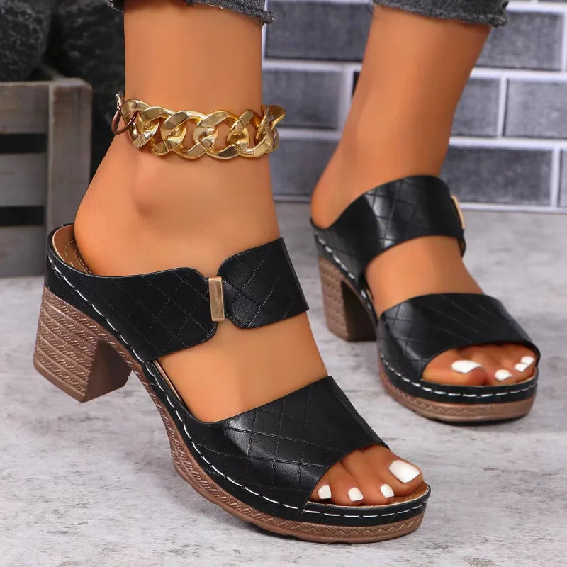 Women's Arch Support Block Heel Flat Sandals — detail view