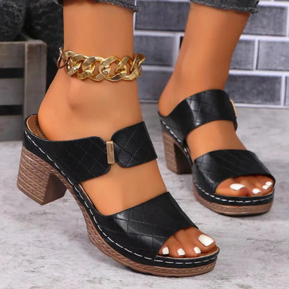 Women's Arch Support Block Heel Flat Sandals — detail view