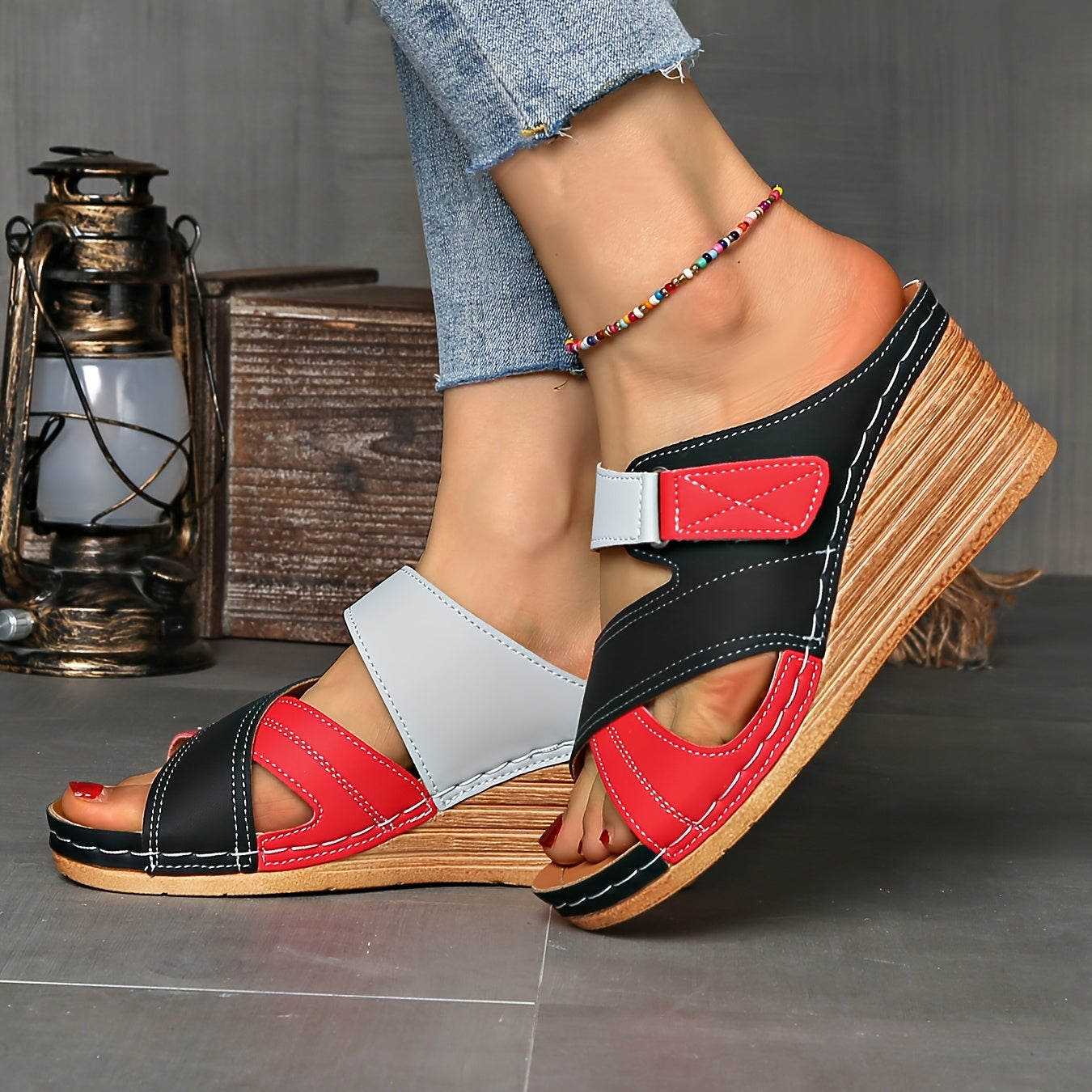 Women's Platform Wedge Slide Sandals — close-up