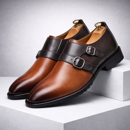 Men's Orthopedic Italian Leather Monk Strap Shoes — front view