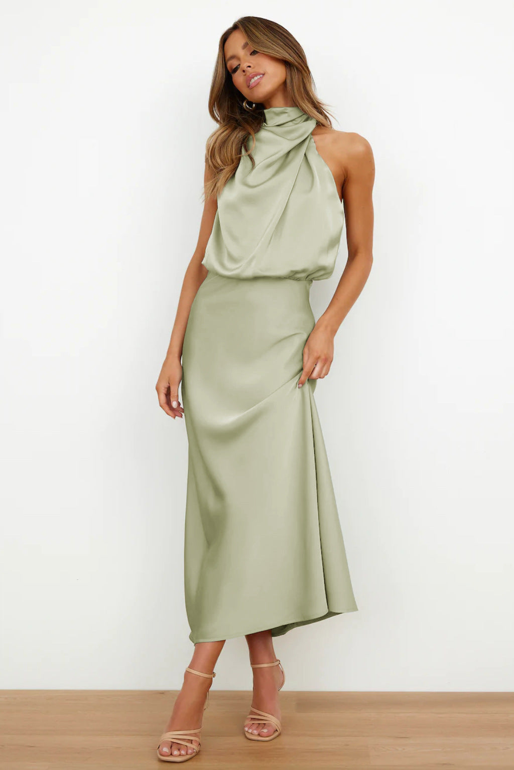 Women's Satin Halter Evening Maxi Dress — product view