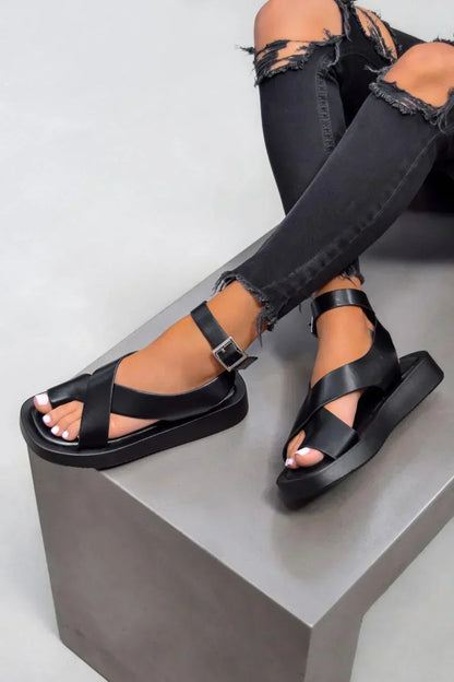 Women's Platform Flat Buckle Sandals — close-up