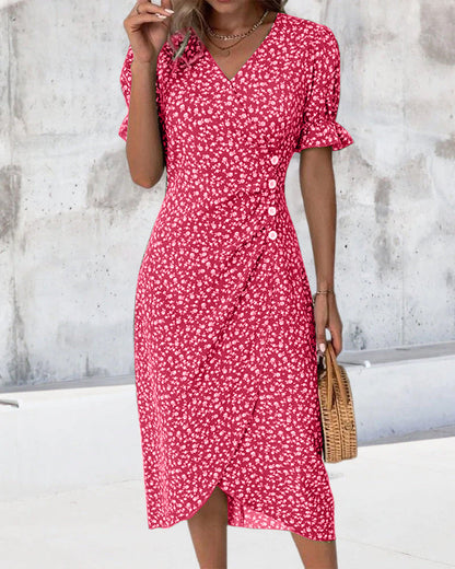 Women's V-Neck Casual Summer Midi Dress — side view