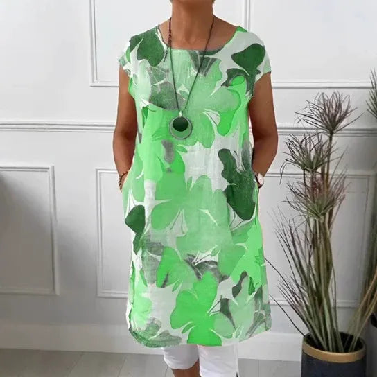 Floral Print Short Sleeve Tunic Dress for Women
