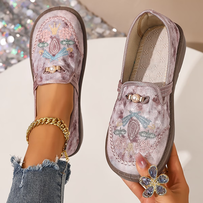 Women's Embroidered Floral Loafers — detail view
