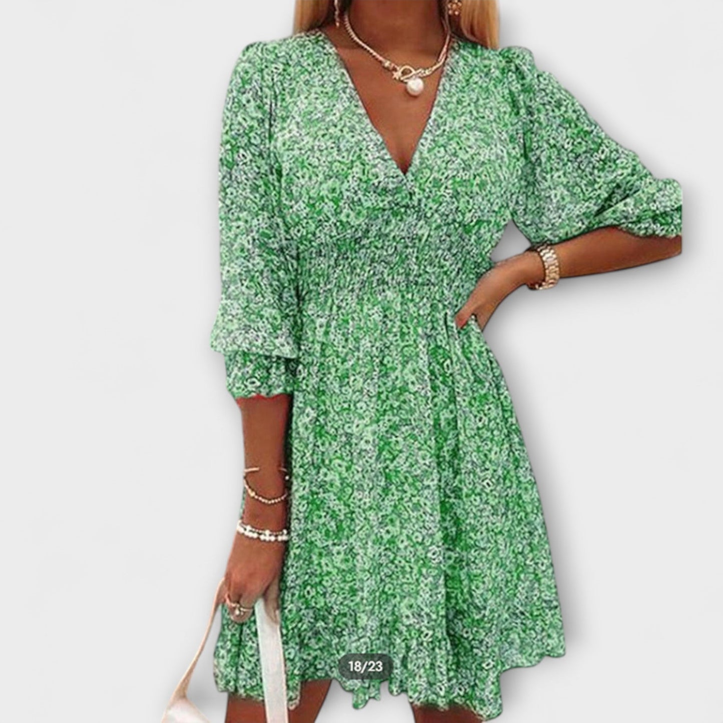 Floral V-Neck Puff Sleeve Midi Dress for Women