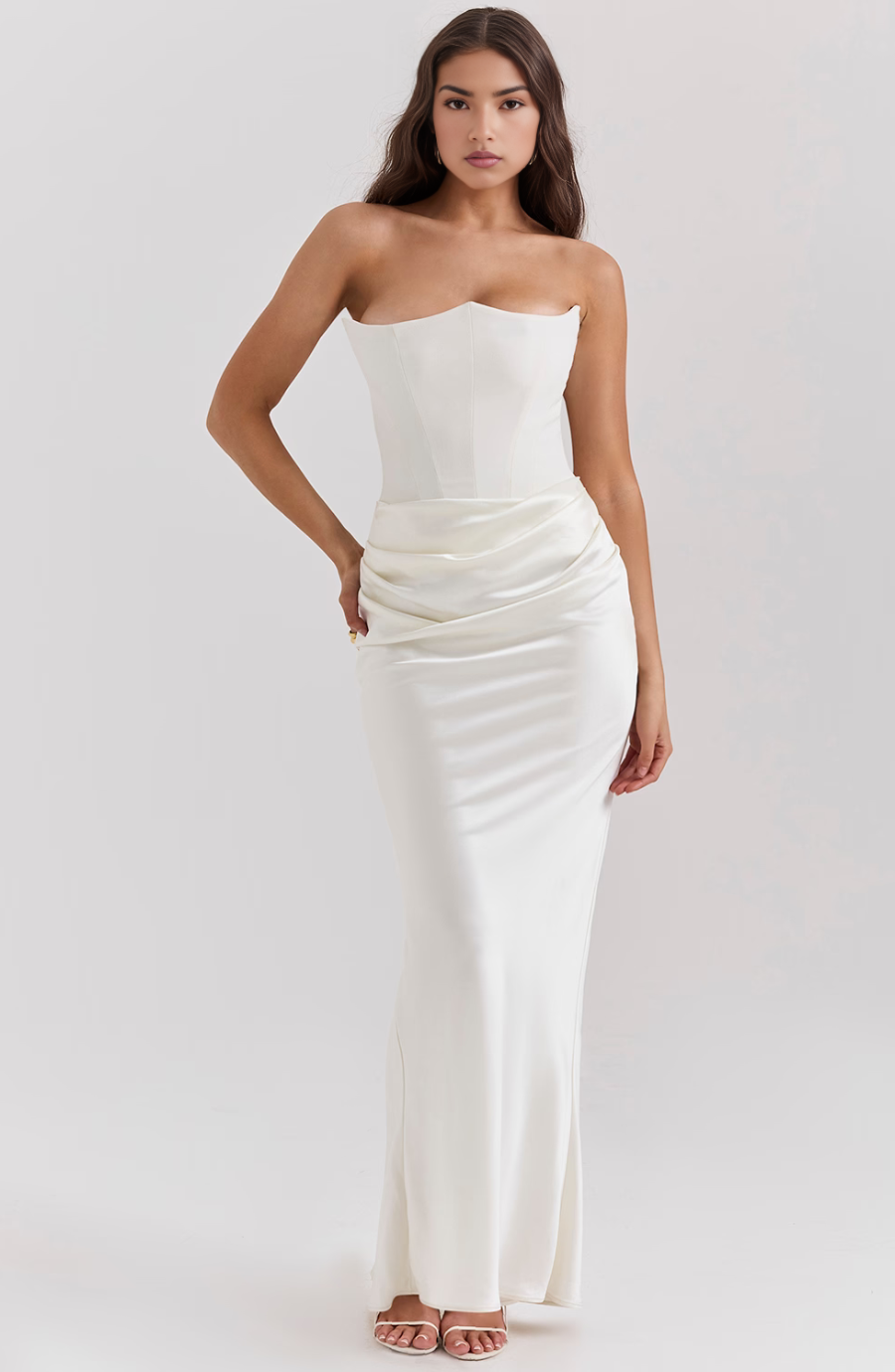 Women's Lace Strapless Evening Maxi Dress — close-up