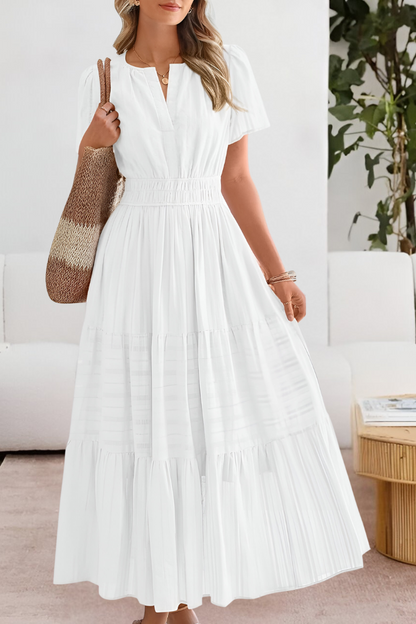 Short Sleeve Tiered Midi Dress for Women — close-up