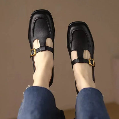 Women's T-Strap Mary Jane Shoes Square Toe Low Block Heel — product view