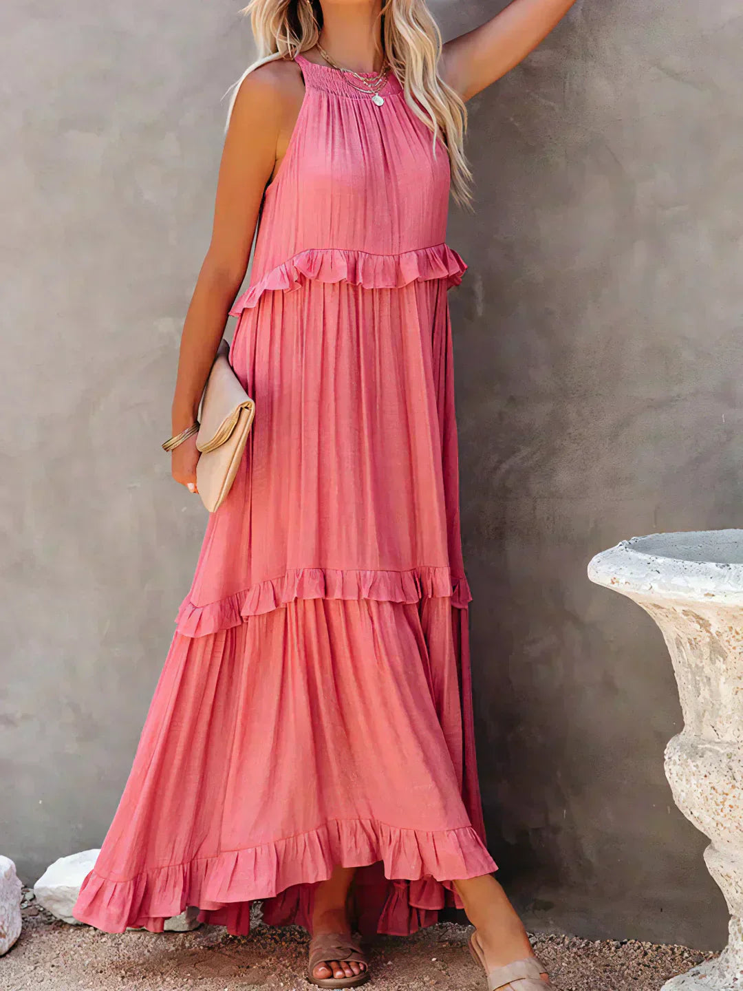 Women's Sleeveless Ruffle Day-to-Evening Midi Dress — product view