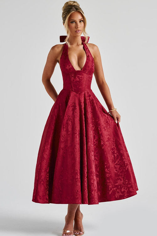 Women's Jacquard Formal Evening Maxi Dress — close-up