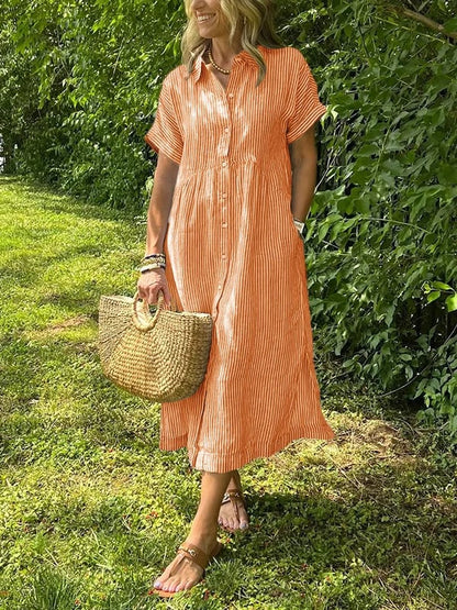 Striped Button-Up Maxi Dress for Women