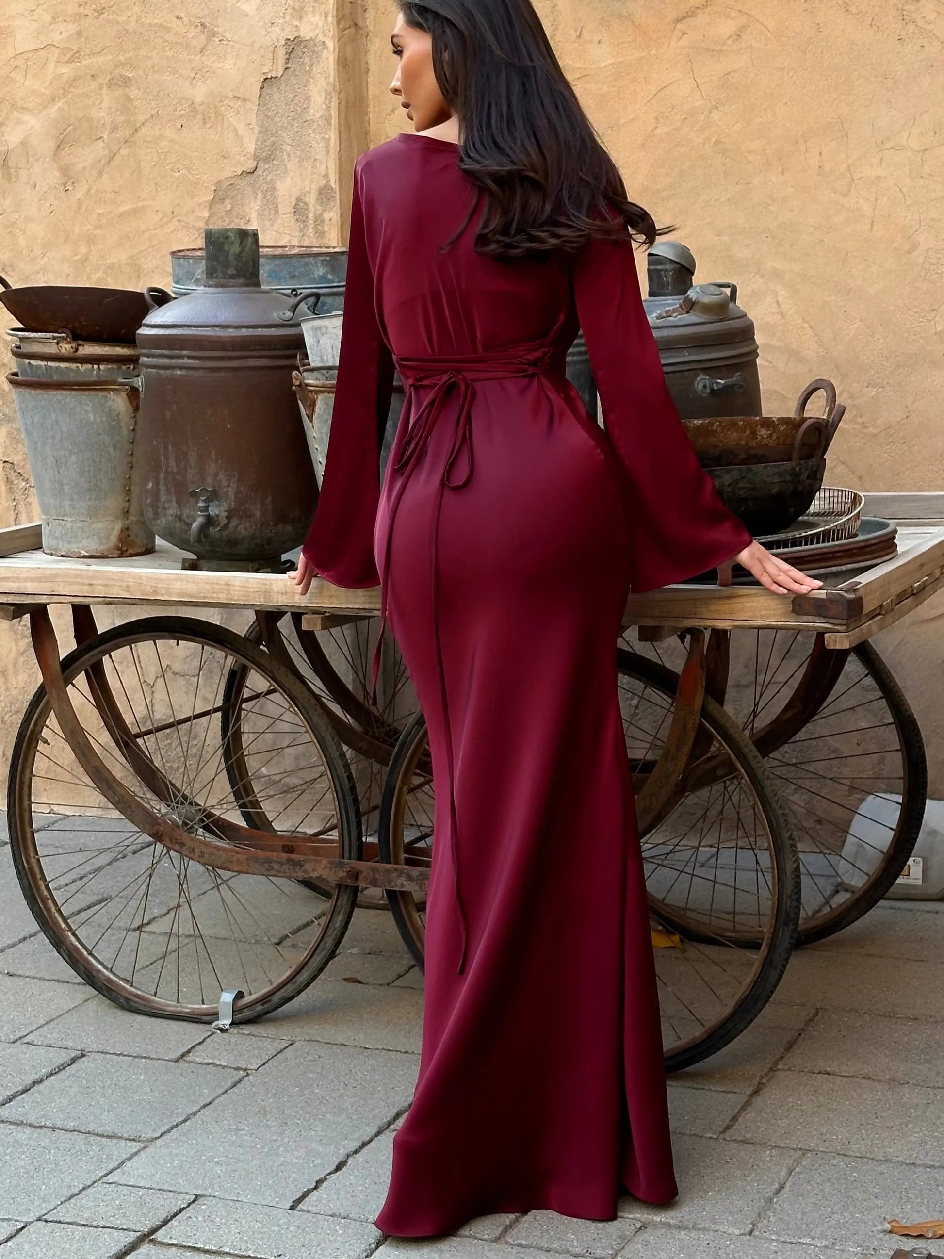 Women's Satin Formal Evening Maxi Dress — front view