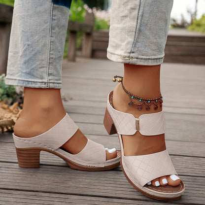 Quilted Open-Toe Block Heel Sandals for Women