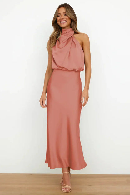 Women's Satin Halter Evening Maxi Dress — product view