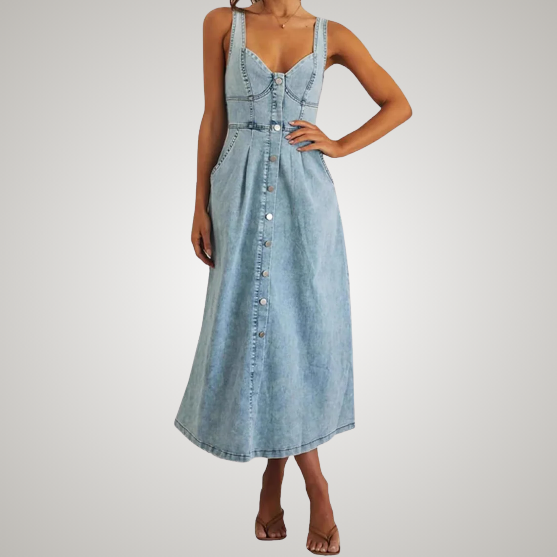 Women's Sleeveless Denim Casual Midi Dress — product view