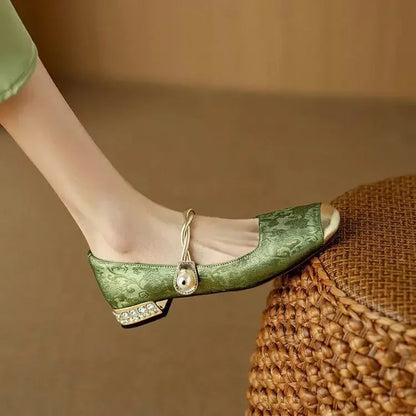 Women's Pearl Strap Mary Jane Block Heels — side view