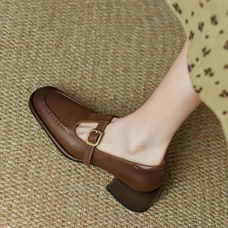 Women's T-Strap Mary Jane Shoes Square Toe Low Block Heel — product view