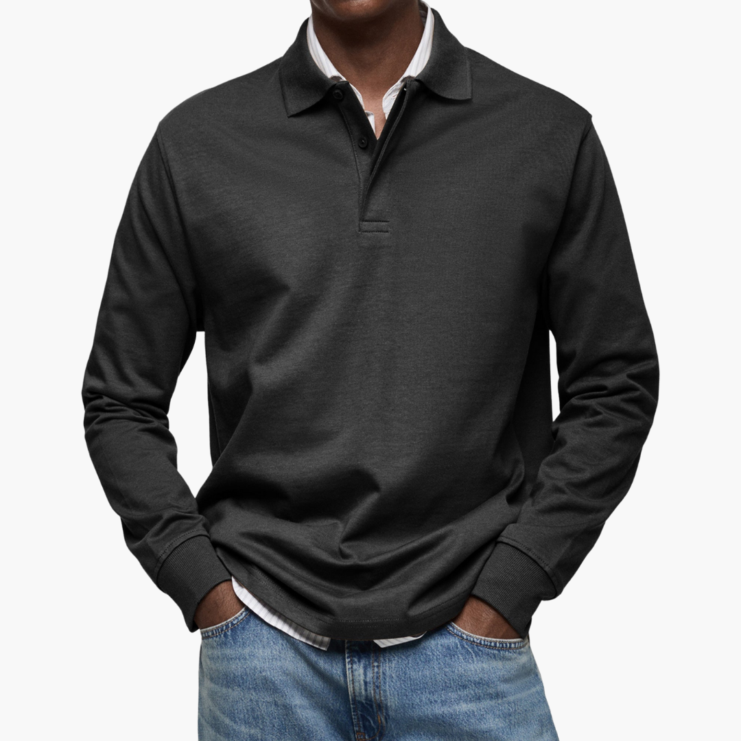 Men's Long Sleeve Casual Polo Shirt — detail view