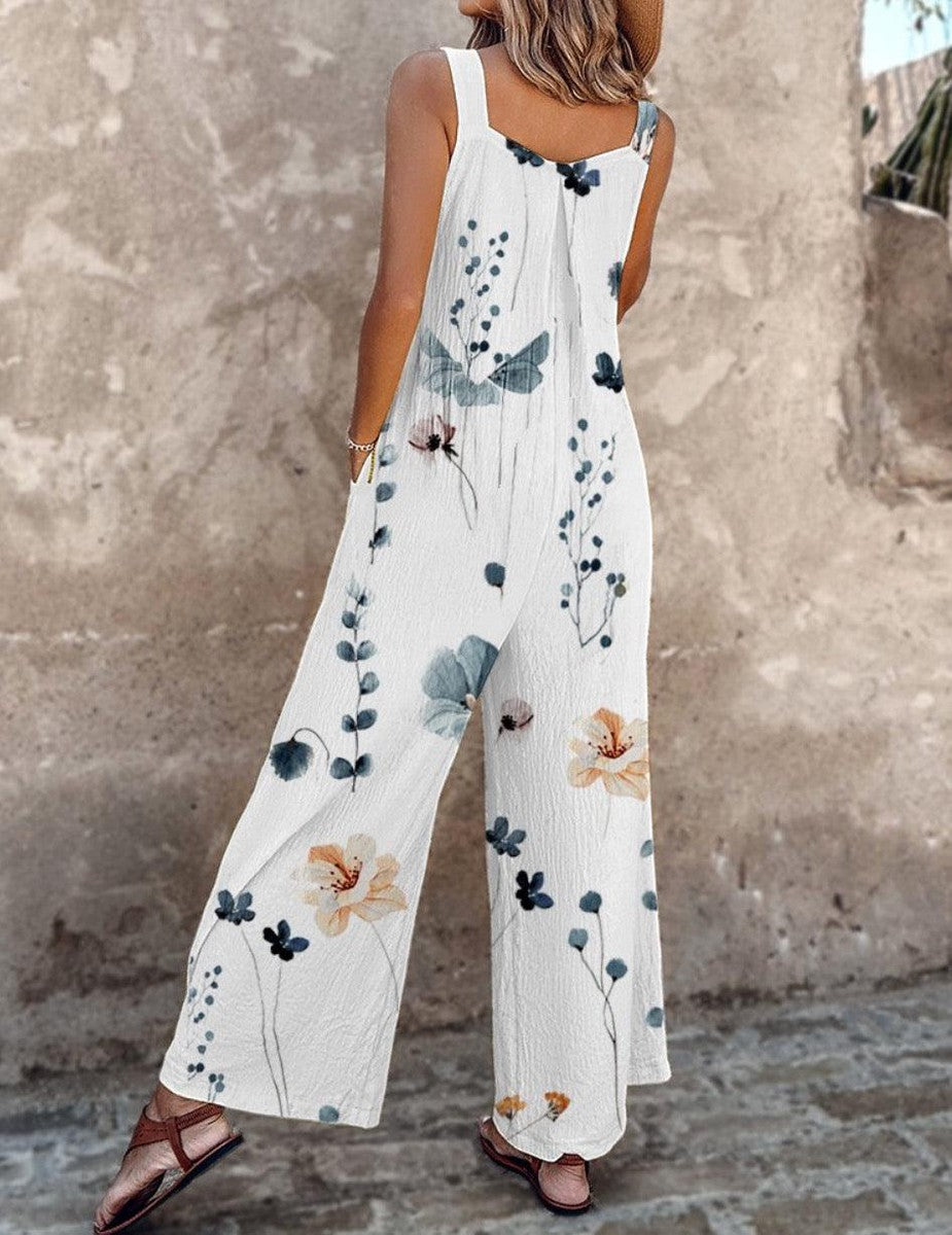 Women's Floral Print Summer Overalls Jumpsuit — side view
