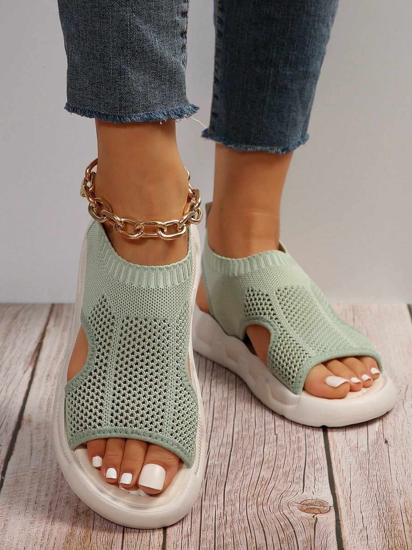 Knit Slip-On Platform Sandals for Women