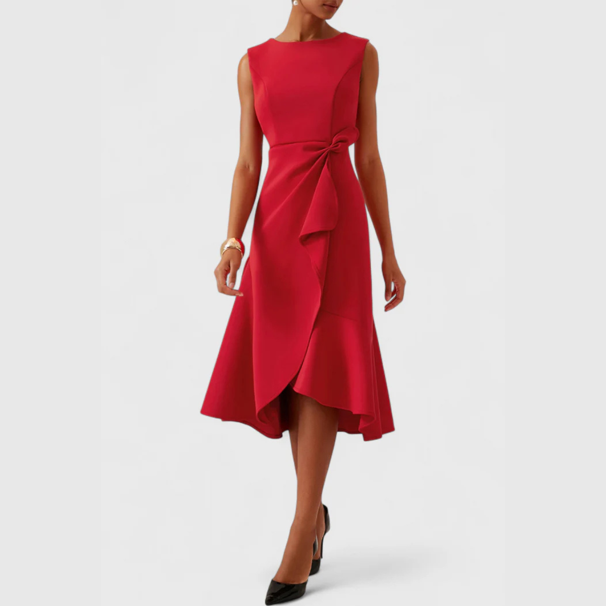 Asymmetric Sleeveless Ruffle Midi Dress for Women — close-up