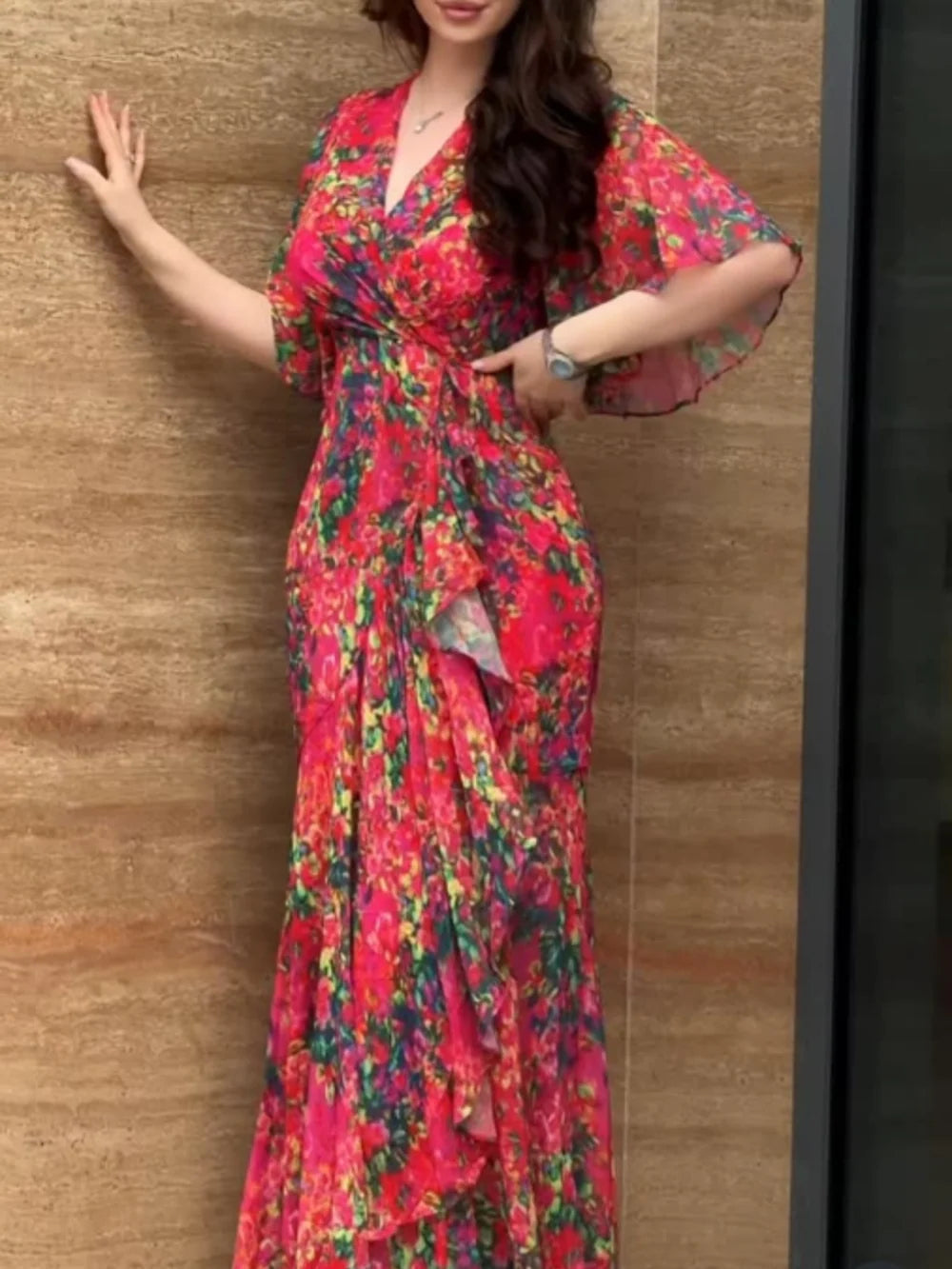 Women's Printed Retro Style Midi Dress — side view