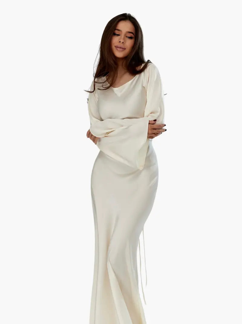 Women's Satin Formal Evening Maxi Dress — detail view