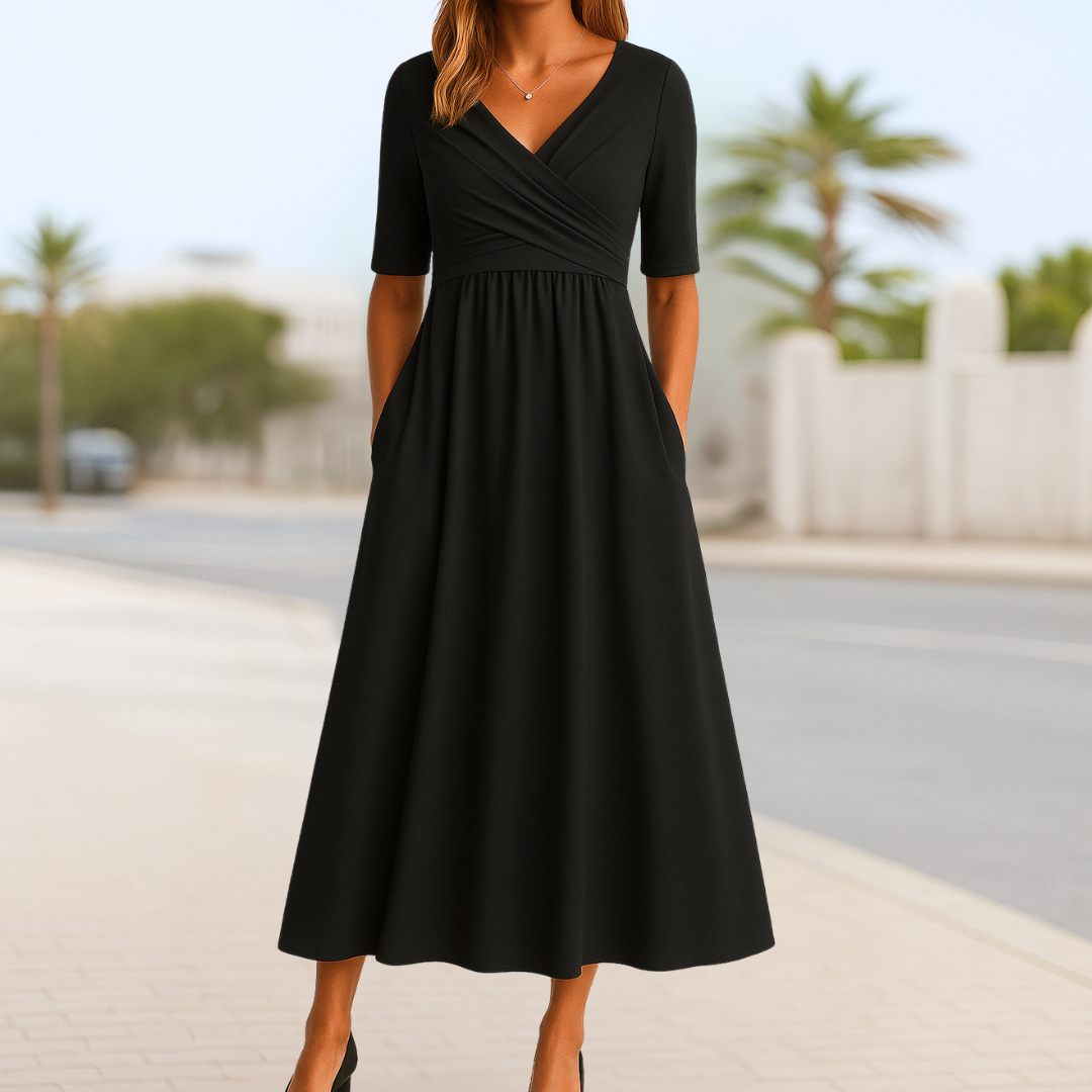 Women's Crossed Front Casual Day Midi Dress — detail view