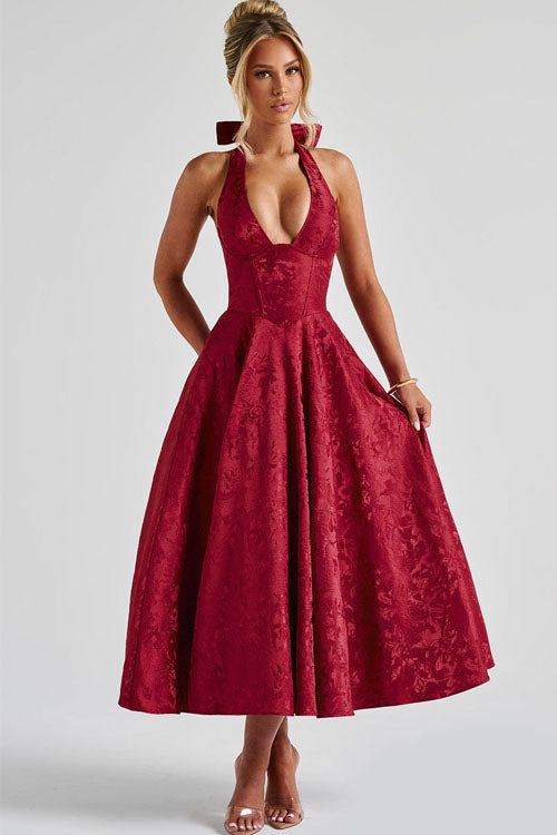Women's Jacquard Formal Evening Maxi Dress — close-up