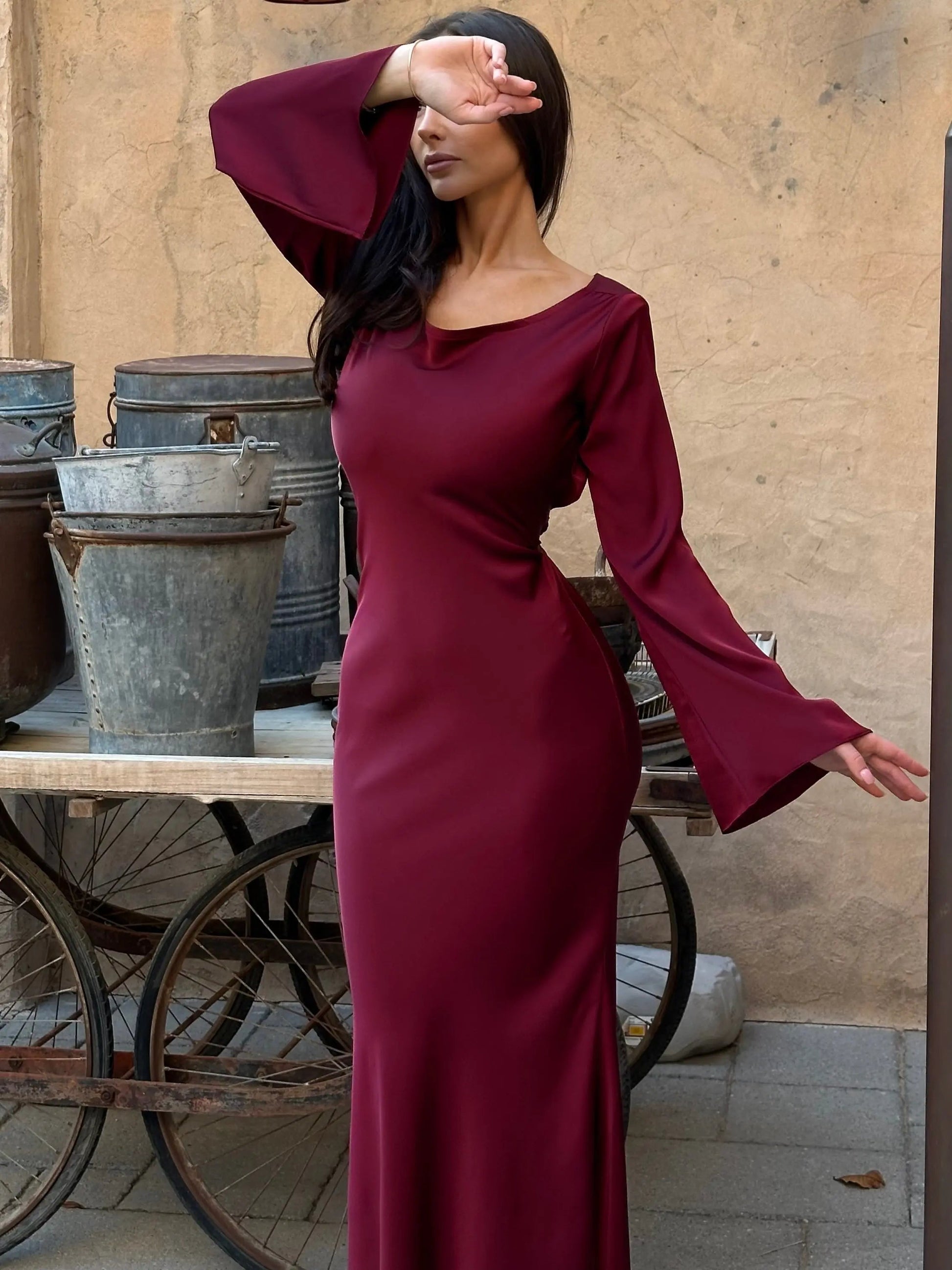 Women's Satin Formal Evening Maxi Dress — product view