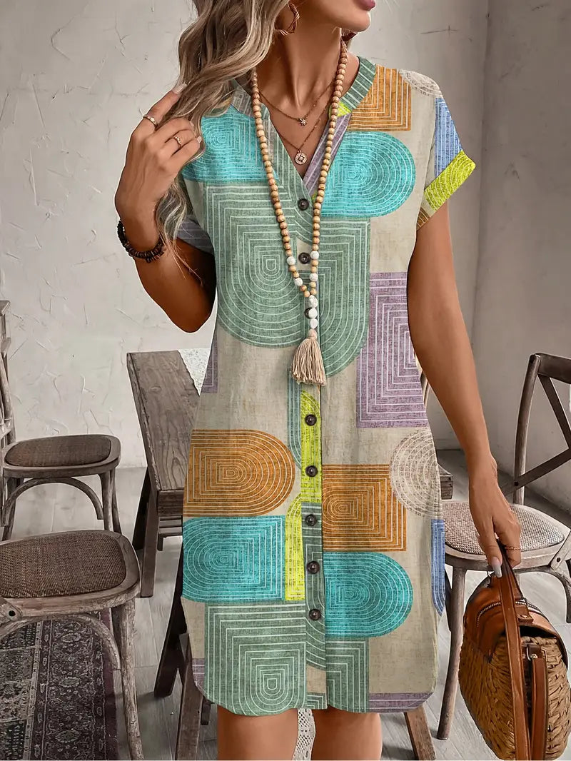 Women's Geometric Print Casual Mini Dress — product view