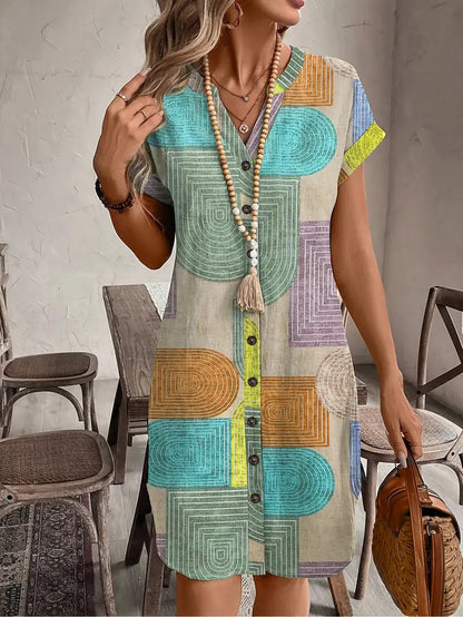 Women's Geometric Print Casual Mini Dress — product view