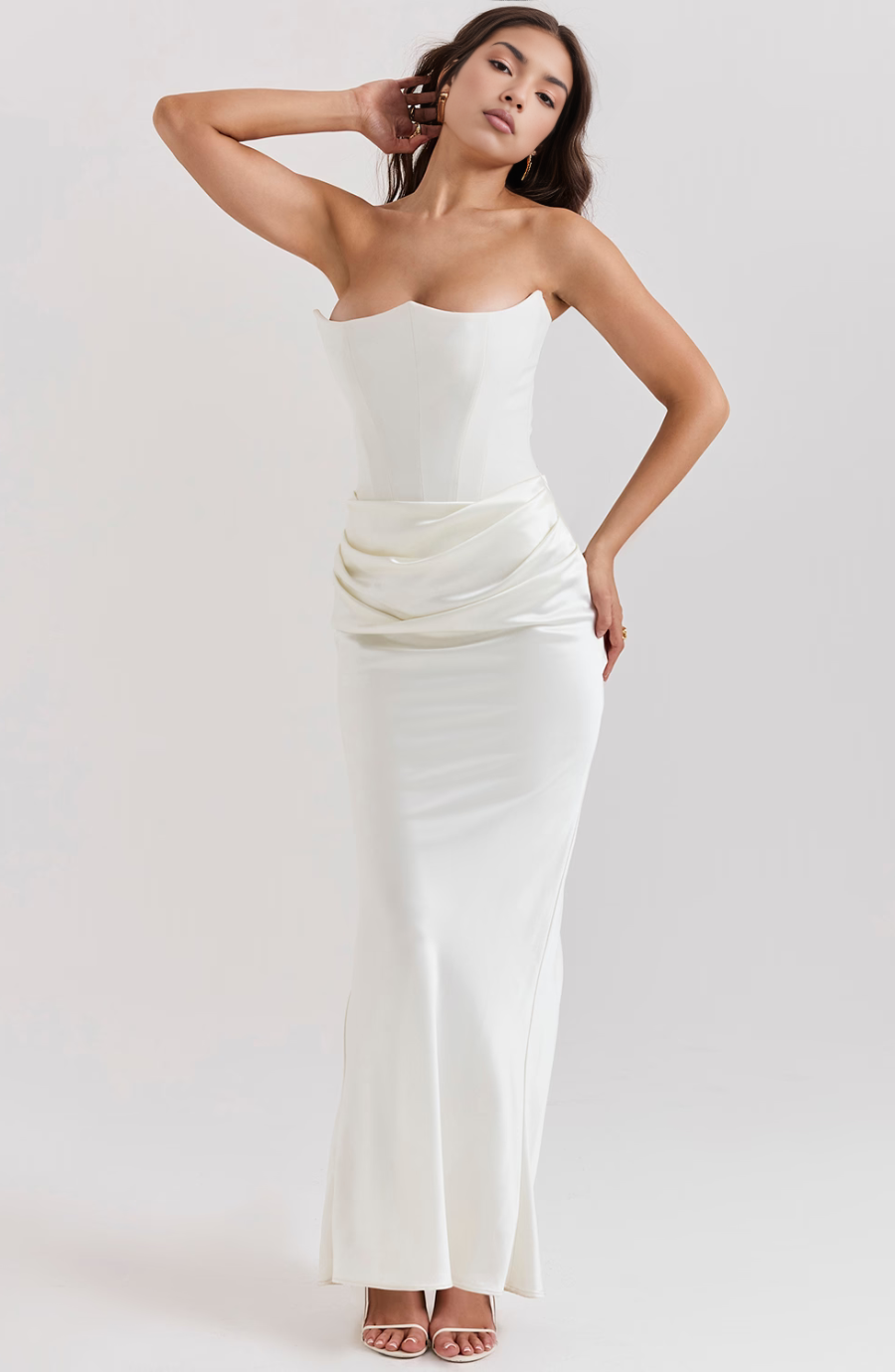 Women's Lace Strapless Evening Maxi Dress — front view