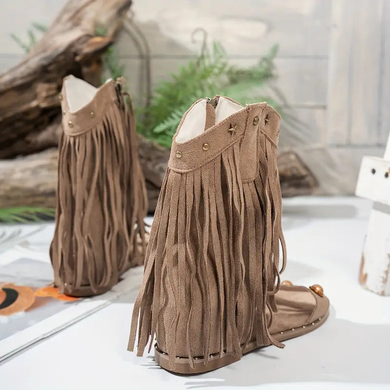 Women's Fringe Ankle Boots with Zipper — detail view
